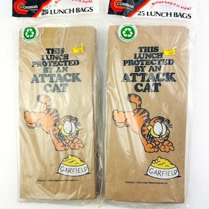 Vintage 1978 Conimar Garfield 23 + 25 Braune Papier Lunchtüten Eine Tasche Geöffnet VGC