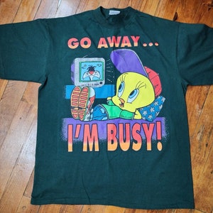 1996 Looney Tunes Freeze Camiseta Hombre XL Verde Tweety Bird Go Away.. Cond. menta.