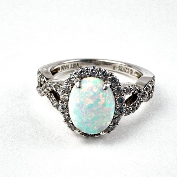 925 Sterling Silver Opal & Cubic Zirconia Ring - … - image 3