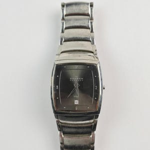 Skagen Denmark Steel Men's quartz watch Square black dial w/ date Runs Large Fit