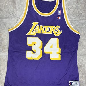 Vnt 90s Los Angeles Lakers #34 Shaq O&#39;Neal Purple Jersey Champion Authentic 44