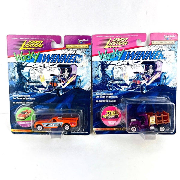 2 - Johnny Lightning Wacky Winners:Trouble Maker + Root Beer Wagon Die-Cast NEW