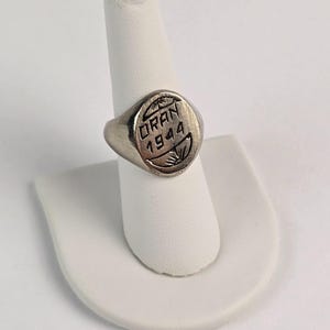 WWII 1944 Oran Afrique Trench Art bague militaire taille 7,75 - 8 acier inoxydable
