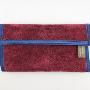 Vintage Pig Skin Wallet Borgoña & Azul 7.5" con embrague interior de bolsa de monedas