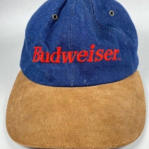 Budweiser Hat Denim Embroidered Logo Leather Brim Caps Direct UK - Back Step