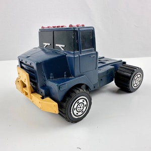 Vintage 1975 Idealer Spielzeug-Traktor-Anhänger-LKW Blau Gelb 6 1/4 "lang VGC