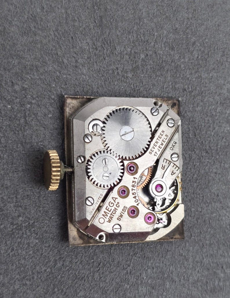 Movimiento de reloj Omega para hombre, estilo vintage de 1945, suizo, 17 rubíes, OXG, 19 mm x 22 mm. imagen 6