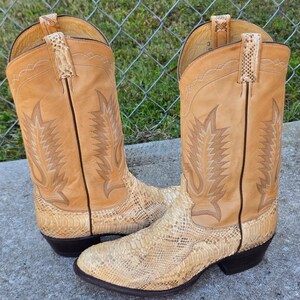 Exotic Snakeskin Cowboy Boots in Beige and Brown Size 10.5 Templeton Original Python Boots Square Toe Beige Color - Dan  main image 3