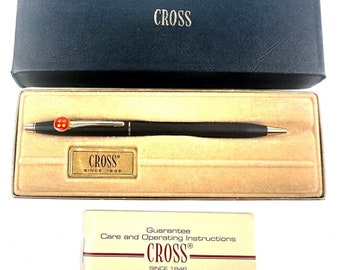 Stylo à bille vintage Cross classique noir # 2502 avec boîte et papiers logo inconnu NOS