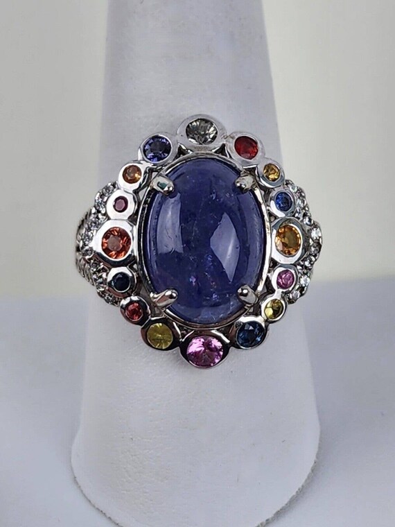 Large Oval Tanzanite & Multi-Colored Gemstone Ring
