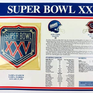 Super Bowl XXV Patch & Willabee Ward Stats NFL Giants / Buffalo Bills 1991 VGC