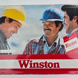 Vintage Sign 1981 Winston Cigarettes Metal sign 22 x 18 Construction Workers