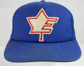 Vintage azul Canadá letra E Maple Leaf Hockey Team Snap Back Hat tamaño adulto