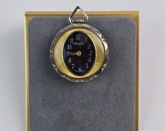 Montre de poche à pendentif suisse vintage Princeton pour femme, cadran bordeaux doré et fonctionnel
