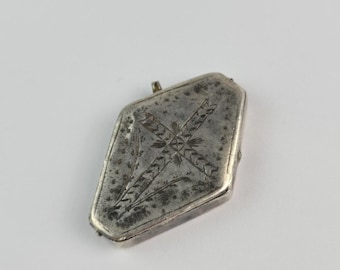 Vintage sterling silver Etched Cross sealed Locket box pendant Mourning jewelry