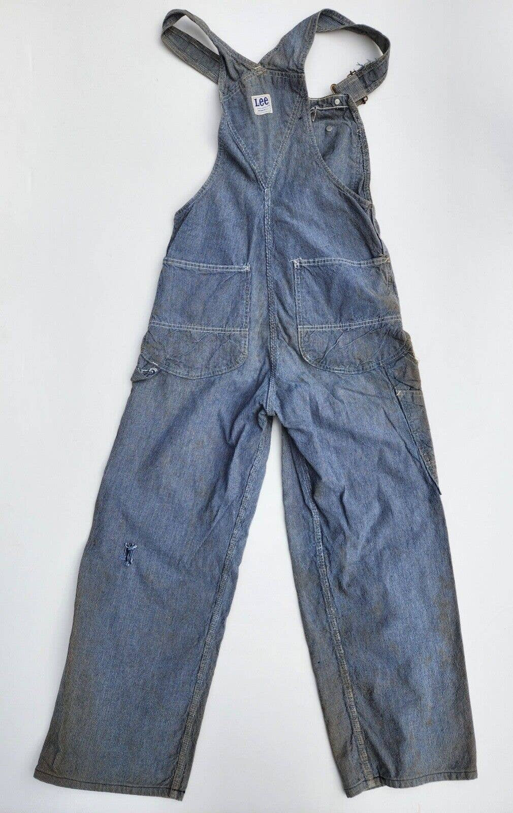 Vintage Lee Sanforized Striped Denim Overalls Well-worn 36 Vintage Lee Sanforized Striped Denim Overalls Well-worn 36