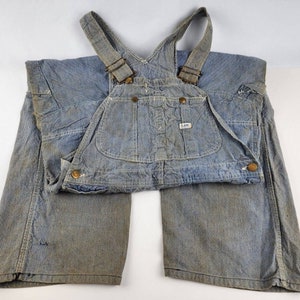 Vintage Lee Sanforized Striped denim overalls Well-Worn 36&quot; x 27&quot; (hemmed)