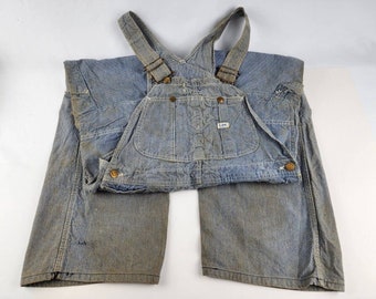 Vintage Lee Sanforized Striped denim overalls Well-Worn 36" x 27" (hemmed)