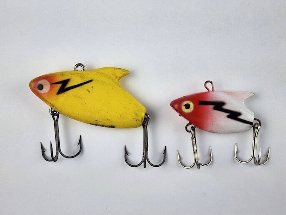 Vintage Lot of 2 Heddon Super Sonic White Yellow Red Crappie Fishing Lures  1950s 