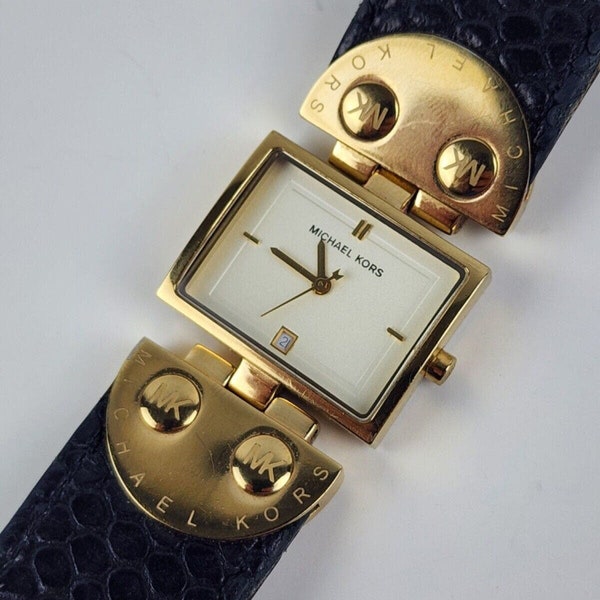 Michael Kors MK-2113 Gold Tone Thick Leather Band Quartz watch -needs battery