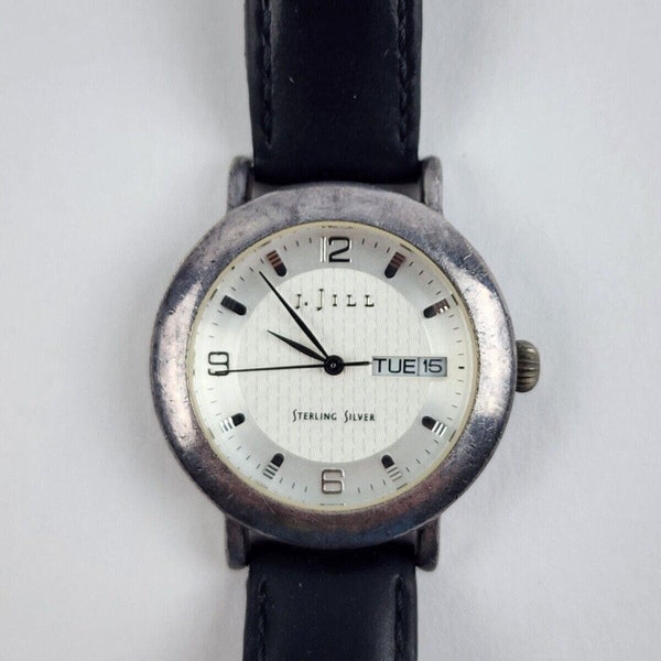 J. Jill Sterling silver wrist watch Unisex White dial Day/Date fresh battery