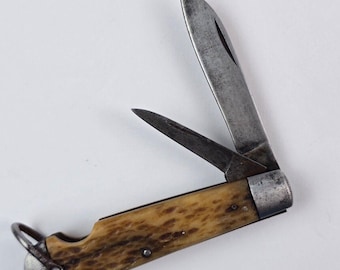 Vintage Camillus Jigged Bone Easy Open zakmes met 2 lemmeten honingkleurig handvat