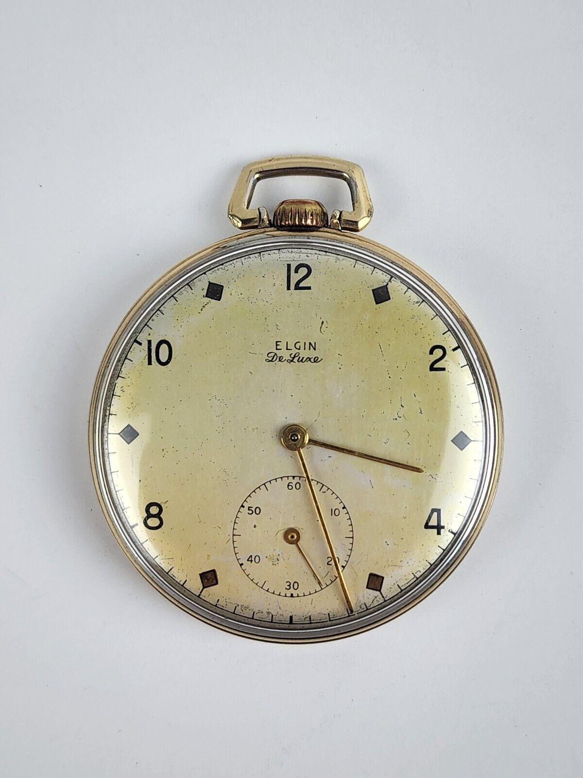 極希少 エルジン デラックス 1951 10金張り 値札帯 箱付 懐中時計