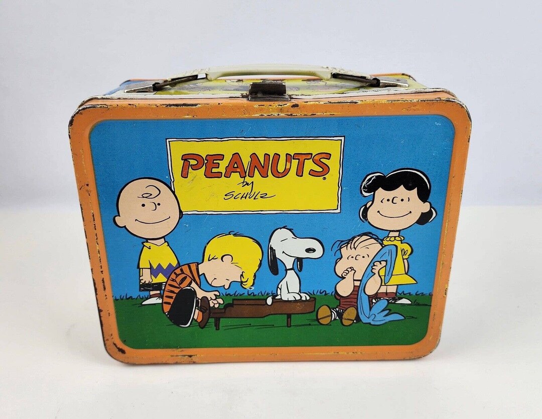 Vintage 1970's Peanuts Metal Lunch Box Orange Rim no Etsy