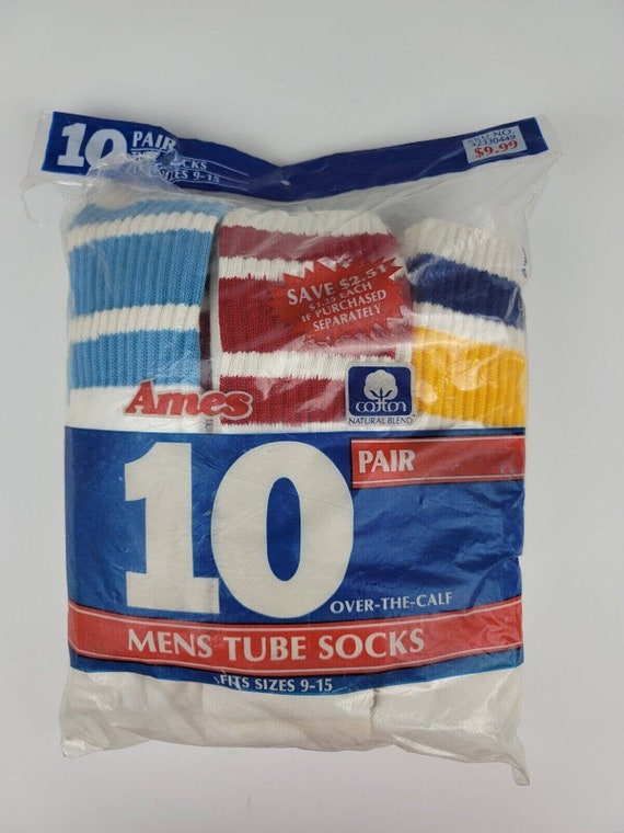 New Vintage 10 Pack Ames Tube Socks 3-Stripes Dif… - image 1