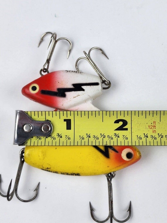 Vintage Lot of 2 Heddon Super Sonic White Yellow Red Crappie Fishing Lures  1950s 