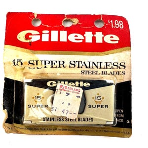 Vintage Gillette Super Stainless Steel Razor Blades 2.5&quot; In Dispenser 15 Razors