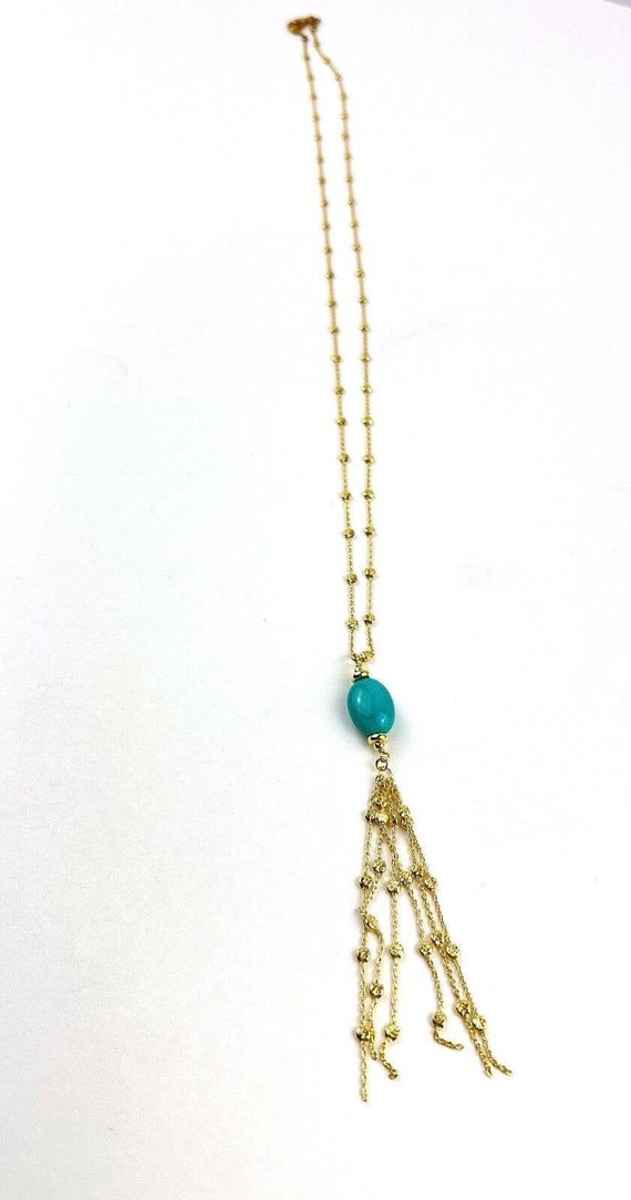 Sterling Silver Turquoise Pendant Tassel Necklace 