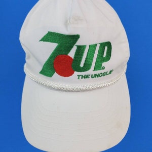 Vintage 7up The Uncola Soda white trucker hat snapback rope front few spots