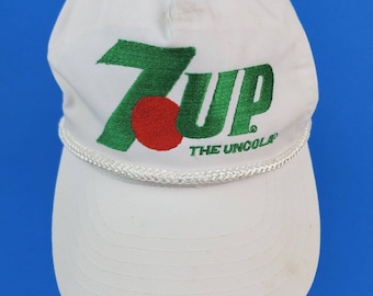 Vintage 7up The Uncola Soda white trucker hat snapback rope front few spots
