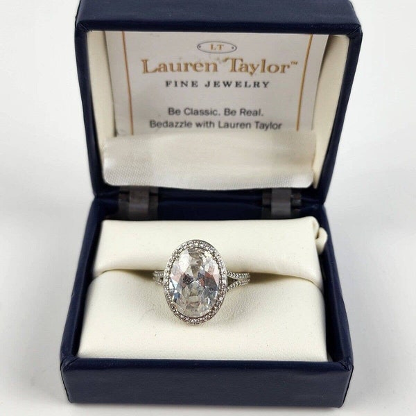 Lauren Taylor Sterling Silver Cocktail ring large CZ Size 6.75 - 7.0