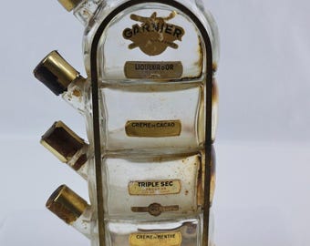 Vintage Garnier Liqueurs 4-tiered Glass and Brass Liquor Bottle