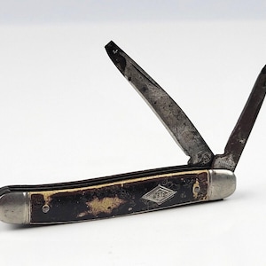 Navaja de bolsillo Imperial Vintage Diamond Edge de 2 hojas, mango negro de D.E. (punta rota)