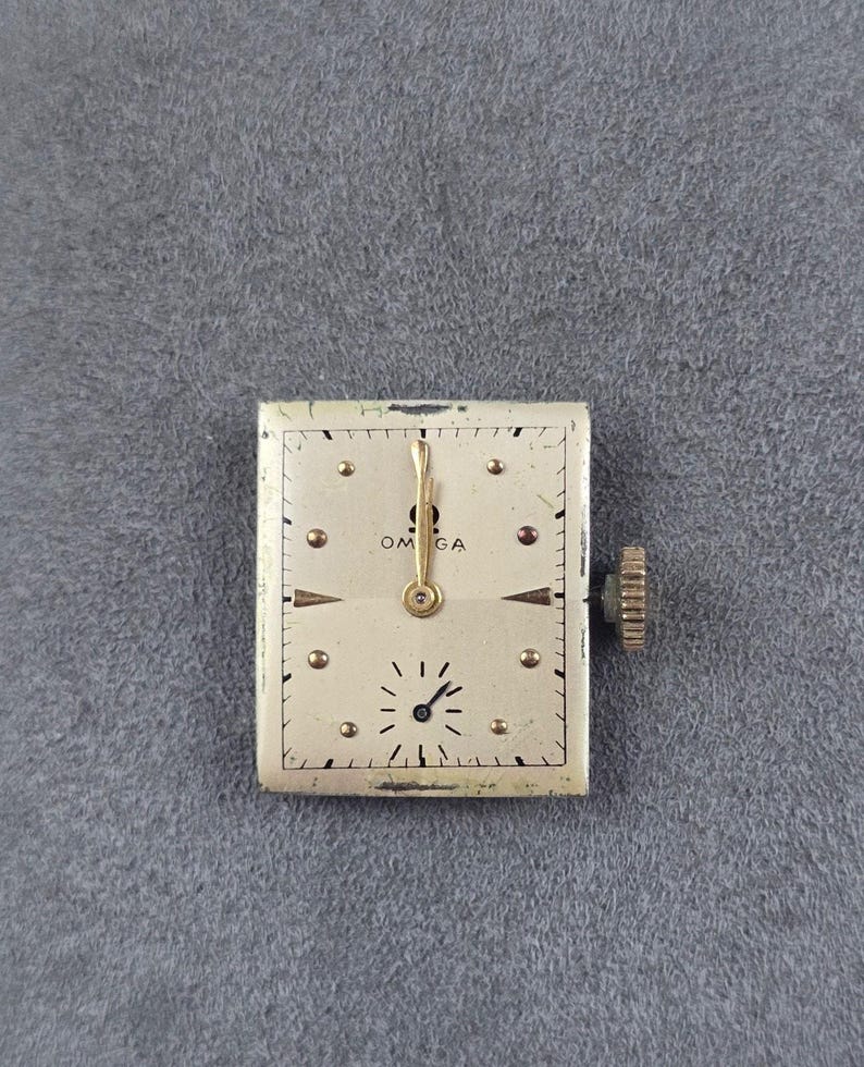 Movimiento de reloj Omega para hombre, estilo vintage de 1945, suizo, 17 rubíes, OXG, 19 mm x 22 mm. imagen 7
