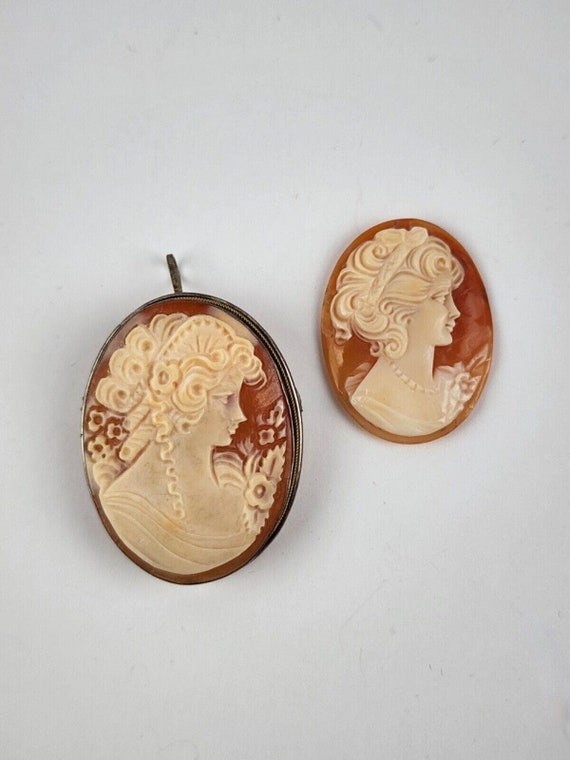 Sterling Cameo Carved Shell Pendant / Brooch Pin A