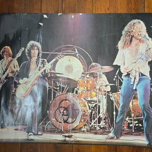 Vintage 1970&#39;s Led Zeppelin Live Band Wall Poster 38&quot; x 23&quot; Fair condition