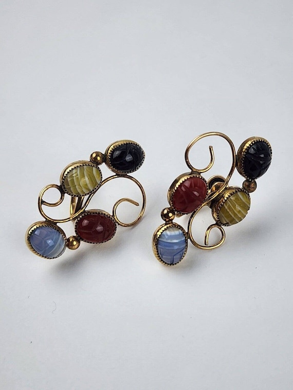 Vintage Admark 12k Gold filled scarab earrings scr