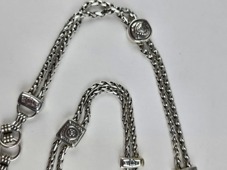 Brighton Silver Tone Braided Double Chain Heart Link Belt Size Large 34-40" image 5