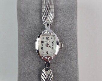 Women's Bulova 10k White Rolled Gold Watch w/ Matching Band Wind-up Runs good