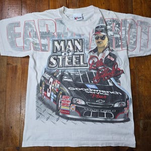 Vintage Earnhardt Nascar T-Shirt Man Of Steel All over print Size Large NASCAR