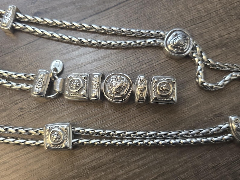 Brighton Silver Tone Braided Double Chain Heart Link Belt Size Large 34-40" image 2