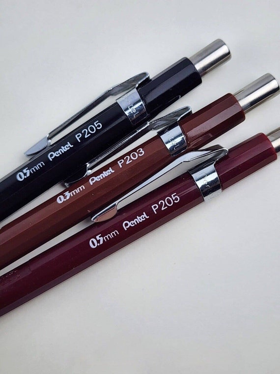 3x Pentel Mechanical Drafting Pencils Black Brown Maroon P203 P205