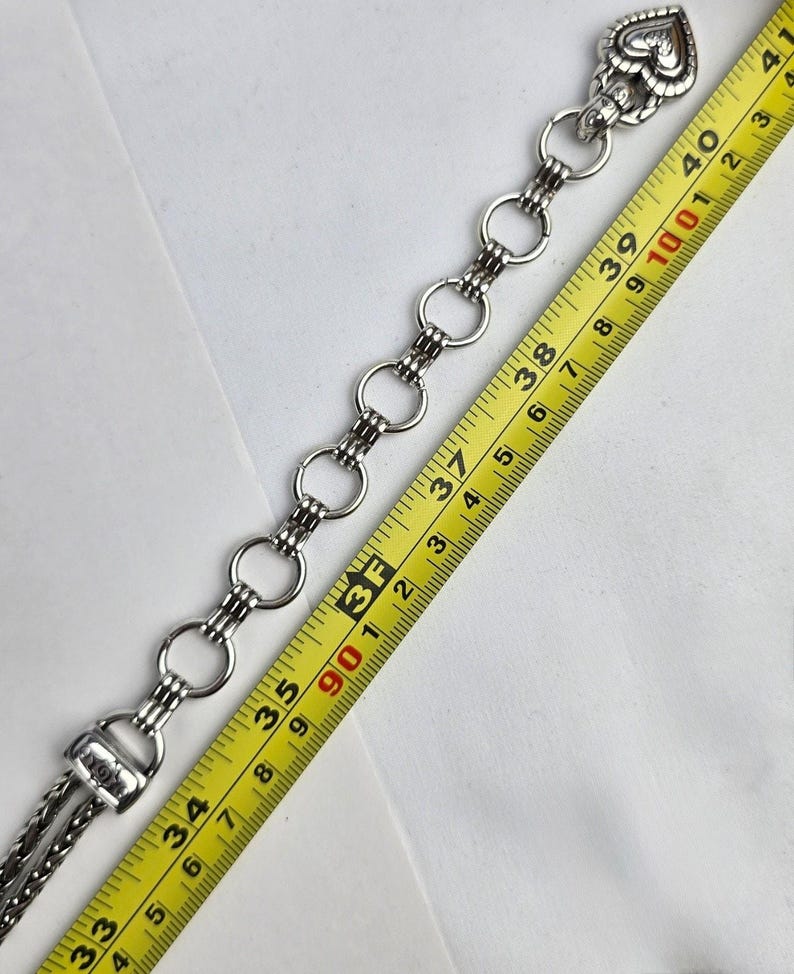 Brighton Silver Tone Braided Double Chain Heart Link Belt Size Large 34-40" image 13