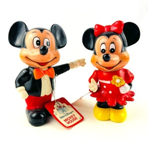Vintage 5.5&quot; Mickey + Minnie Mouse Banks Vinyl Walt Disney NOS - New with Tags