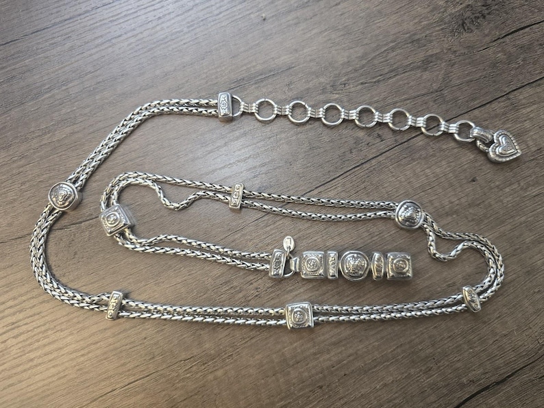 Brighton Silver Tone Braided Double Chain Heart Link Belt Size Large 34-40" image 1