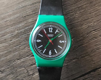 Swatch dameshorloge Carlisle groen en zwart, nieuwe batterij, loopt goed